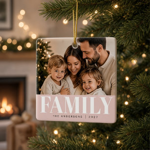Ornamento De Cerâmica Foto Personalizada de Natal com Nome da Família