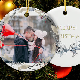 Ornamento De Cerâmica Foto Personalizada de Natal Feliz