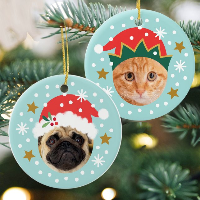 Ornamento De Cerâmica Foto personalizada de Natal Papais noeis bonitos E (Criador carregado)