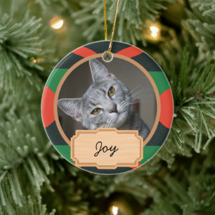 Ornamento De Cerâmica foto personalizada de Natal verde e vermelho com g