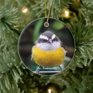 Ornamento De Cerâmica Foto Personalizada de Pássaro Amarelo Custom Cute