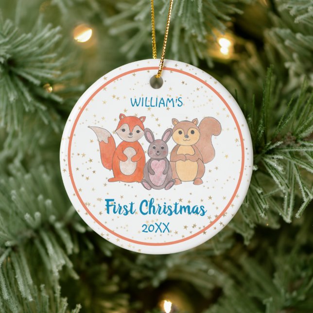 Ornamento De Cerâmica Foto personalizada de primeiro Natal de animais bo (Árvore)