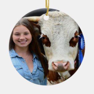Ornamento De Cerâmica Foto Personalizada de Vaca de Exposição de Gado