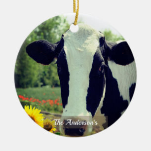 Ornamento De Cerâmica Foto personalizada de vaca preta e branca