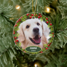 Ornamento De Cerâmica Foto personalizada do animal de estimação no Natal