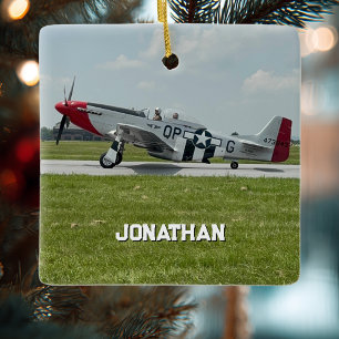 Ornamento De Cerâmica Foto Personalizada do Avião P-51 Mustang