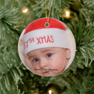 Ornamento De Cerâmica Foto personalizada do bebê Primeiro Natal