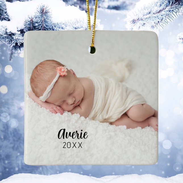 Ornamento De Cerâmica Foto personalizada do bebê Retrato 2 Lado Natal (Personalized Baby Photo Portrait 2 Sided Christmas Ceramic Ornament
)