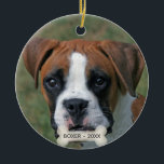 Ornamento De Cerâmica Foto personalizada do cão Boxer<br><div class="desc">Foto personalizada de cão Boxer com osso e desenho tipográfico. Texto,  só na frente,  pronto para ser personalizado. Ideal para todos!</div>