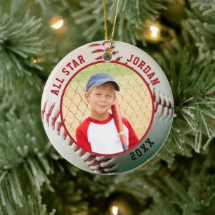 Ornamento De Cerâmica Foto personalizada do nome 2 da ALL STAR do Baseba