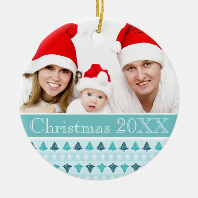 Ornamento De Cerâmica Foto personalizada do padrão de inverno (Frente)