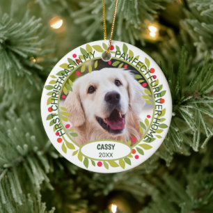 Ornamento De Cerâmica Foto Personalizada do Pet Fofinho no 1º Natal em F