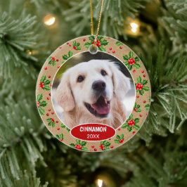 Ornamento De Cerâmica Foto Personalizada do Pet Fofinho no 1º Natal em H