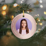 Ornamento De Cerâmica Foto personalizada do rosa gold blush Quinceanera<br><div class="desc">Um clássico rosa dourado,  fundo de gradiente de descarga. Texto branco. Personalize e adicione um nome,  data,  idade e foto.</div>