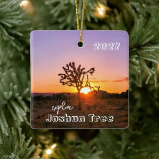 Ornamento De Cerâmica Foto personalizada do Sunset Laranja Púrpura da Ár
