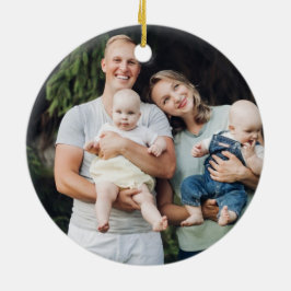 Ornamento De Cerâmica Foto personalizada e texto azul Chanucá