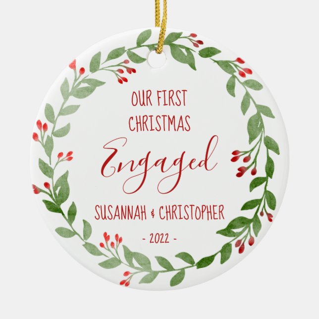 Ornamento De Cerâmica Foto personalizada em vermelho no primeiro Natal,  (Frente)
