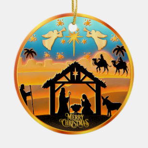 Ornamento De Cerâmica Foto Personalizada "Feliz Natal" Presépio