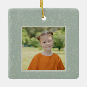 Ornamento De Cerâmica Foto Personalizada Floral Botânica Verde da Rusti