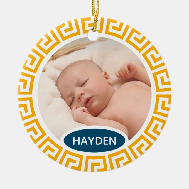 Ornamento De Cerâmica Foto Personalizada Geométrica Amarela Moderna (Frente)