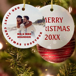 Ornamento De Cerâmica Foto Personalizada Nosso Primeiro Natal Juntos