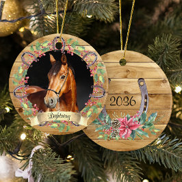 Ornamento De Cerâmica Foto Personalizada para Cavalo de Natal Rustic Woo
