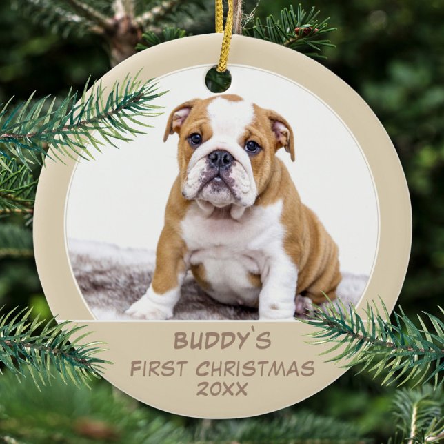 Ornamento De Cerâmica Foto Personalizada Pet de Natal Primeiro Puppy (Criador carregado)