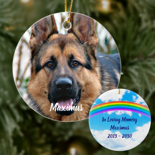 Ornamento De Cerâmica Foto personalizada Pet Dog Memorial Rainbow Bridge (Criador carregado)