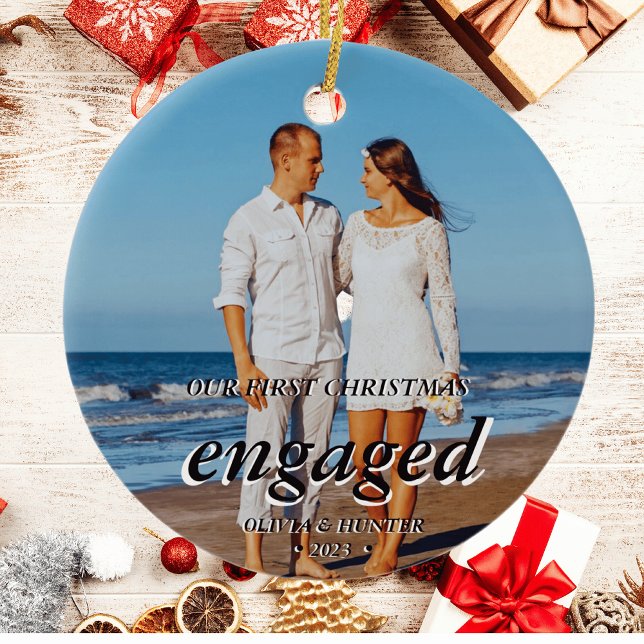 Ornamento De Cerâmica Foto personalizada - Primeiro script em preto ativ (Criador carregado)