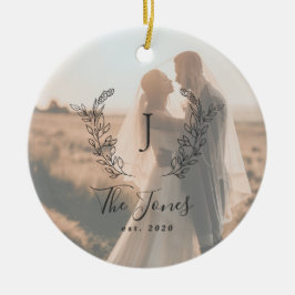 Ornamento De Cerâmica Foto personalizada recém-casados nome monograma el