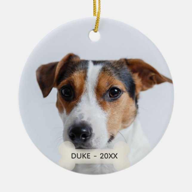 Ornamento De Cerâmica Foto personalizada simples do cão Jack Russell (Frente)