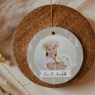 Ornamento De Cerâmica Foto Personalizada Simples Neutra Dupla Face