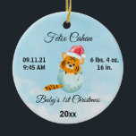 Ornamento De Cerâmica Foto personalizada Tiger Baby's Boy First Christma<br><div class="desc">O Primeiro Ornamento de Natal do Bebê,  Ornamento Personalizado do Bebê,  Ornamento Fotográfico,  presente de chá de fraldas. Nome e ano personalizados,  primeira decoração de Natal 2022 do bebê azul. *** se você encontrar algum problema de design ou precisar de ajuda,  entre em contato comigo para obter assistência.**</div>