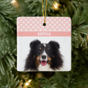 Ornamento De Cerâmica Foto Pet Personalizada Cor-de-Rosa Esbranquiçada C