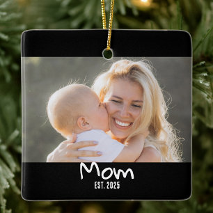 Ornamento De Cerâmica Foto Preta de Roteiro Estabelecido pela Mamãe