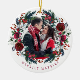 Ornamento De Cerâmica Foto Primeiro Natal Sr. e Sra. Feliz Casado