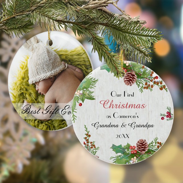 Ornamento De Cerâmica Foto Rustic 1rua natalino Novos Avós (Criador carregado)