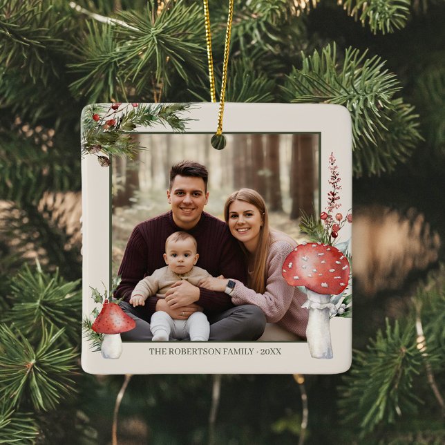 Ornamento De Cerâmica Foto Rustic Christmas Woodland Mushroom (Criador carregado)