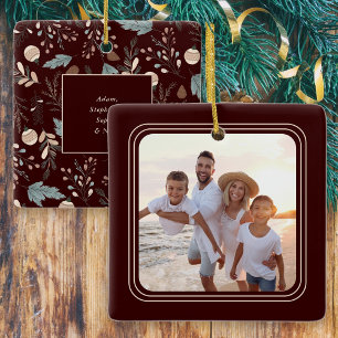 Ornamento De Cerâmica Foto simples Boho Winter Greenery Natal