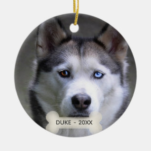 Ornamento De Cerâmica Foto Simples de Cachorro Husky Personalizado
