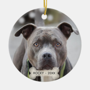 Ornamento De Cerâmica Foto Simples de Cachorro Pit Bull Personalizada