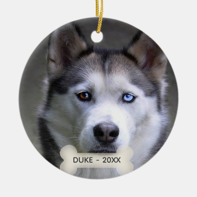 Ornamento De Cerâmica Foto simples personalizada de cão de Rouco (Frente)