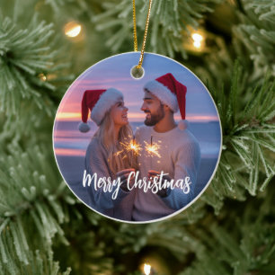 Ornamento De Cerâmica Foto & Texto Personalizado Natal 2025 Custom