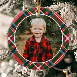 Ornamento De Cerâmica Foto tradicional de Xadrez de Natal<br><div class="desc">A Xadrez tradicional de Natal,  Photo Cerâmica Ornament,  mostra sua foto em uma bela xadrez de Natal vermelha e verde.</div>