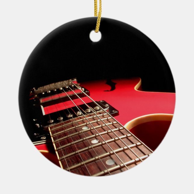 Ornamento De Cerâmica Foto vermelha brilhante da guitarra elétrica (Frente)