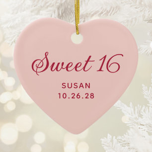 Ornamento De Cerâmica Foto Vermelha e Bege de Sweet 16