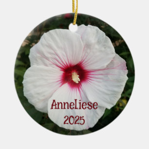 Ornamento De Cerâmica Fotografia da Flor de Hibisco Branco