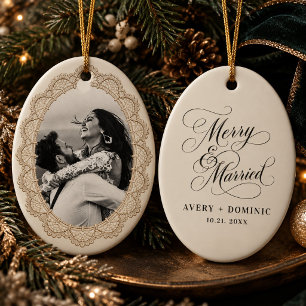 Ornamento De Cerâmica Fotografia de casamento Merry & Married em renda d
