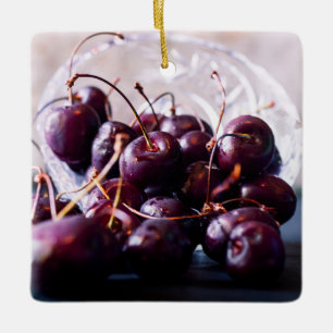 Ornamento De Cerâmica Fotografia de Cerejas Vermelhas Frescas