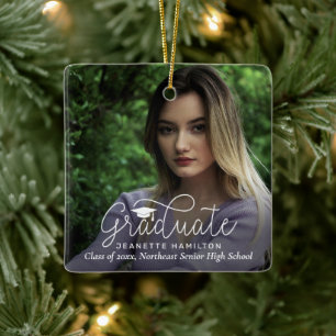 Ornamento De Cerâmica Fotografia de Formatura com Letra Solta Dupla Face